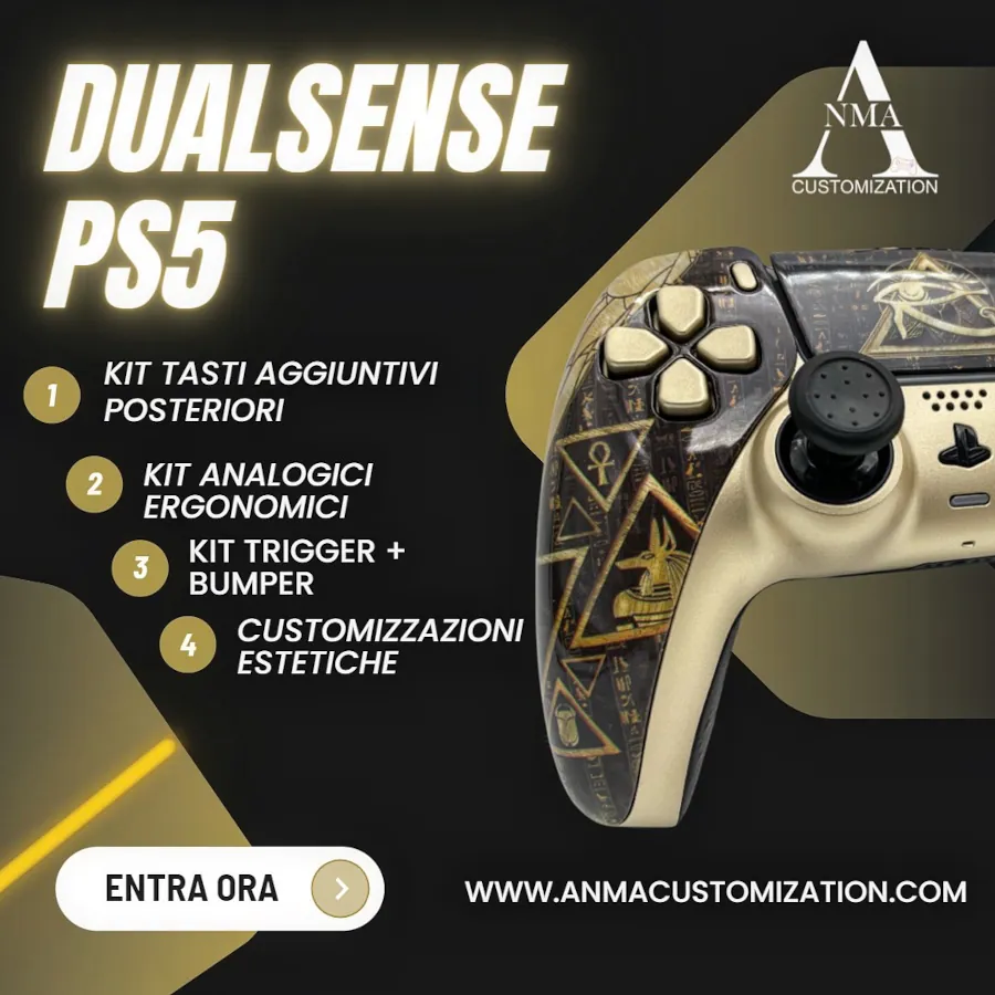 DUALSENSE PS5 / PC 5 "KING OF THE DESERT" CON KIT TASTI POSTERIORI REMAP + KIT TRIGGER BUMPER RAPID FIRE