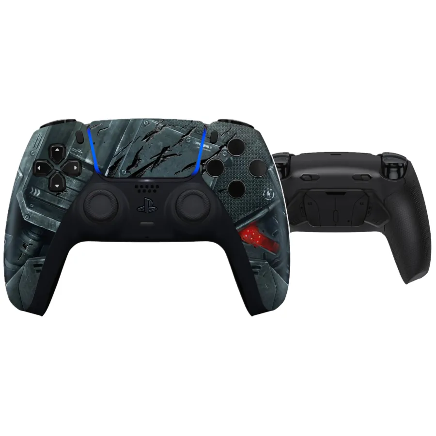 DUALSENSE PS5 / PC CUSTOM “DAMAGE ENGRAVE” CON KIT REMAP RISE 4 + KIT RAPID FIRE ADATTIVO SELETTIVO (KIT TASTI ORIGINALI)