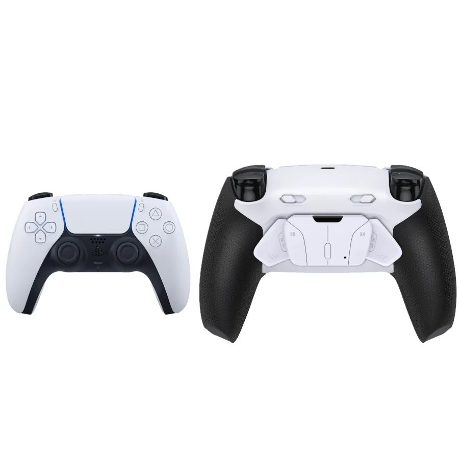 DUALSENSE PS5 / PC CUSTOM NUOVO KIT 4 TASTI REMAP CON KIT RAPID FIRE SELETTIVO (TRIGGER MOUSE) NEW DUALSENSE BIANCO / GRIP NERO