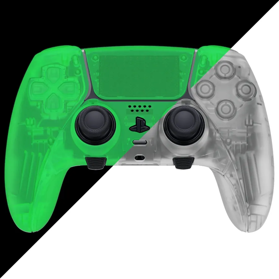 -FLUORESCENTE- DUALSENSE EDGE ORIGINALE PS5 / PC CUSTOM ESTETICA COMPLETA "TRASPARENTE CHE SI ILLUMINA AL BUIO” NUOVO